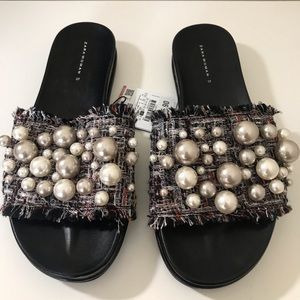 Zara Slides Faux Pearl
